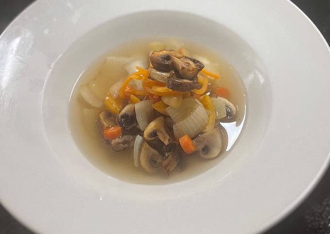 A picture of Simple mushroom and vegetable consommé.