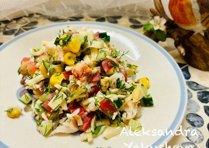 A picture of Vegetable salad with lobster.