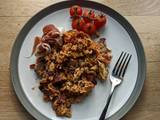 A picture of Easy tomato onion eggs lunch.