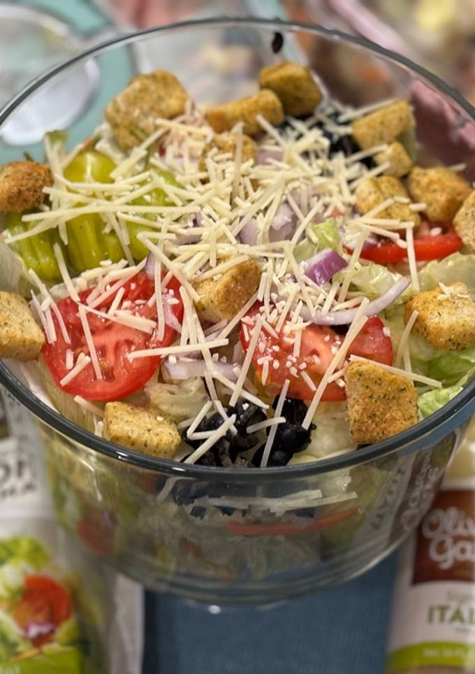 A picture of Olive Garden house salad copycat.