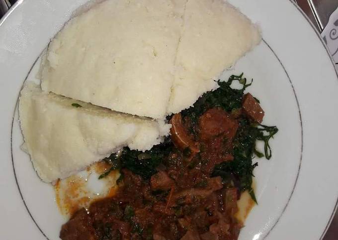 A picture of Ugali beef vegetables.