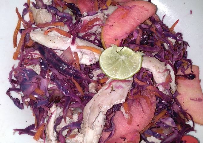 A picture of Red cabbage apple chicken salad.