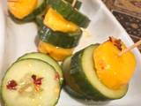 A picture of Mango-cucumber kabobs.