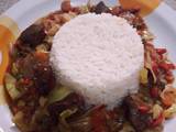 A picture of White rice n liver vegetable source.