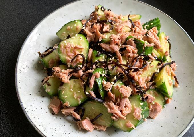 A picture of Seasoned Kombu (Kelp), Cucumber & Tuna.