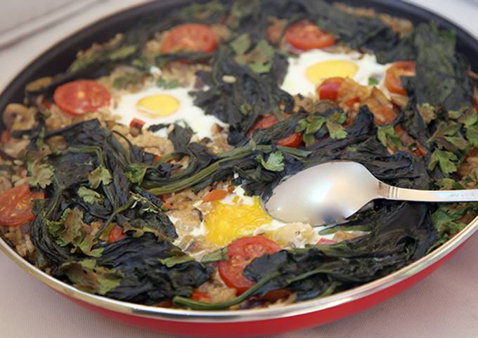 A picture of Rice with vegetables, wild mushrooms, eggs and Olive Oil from Spain recipe.