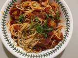 A picture of Rough & Ready Spaghetti with mixed seafood, tomato and chilli.