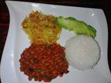 A picture of #Week4recipechallenge. Beans curry,fried cabbages n rice.