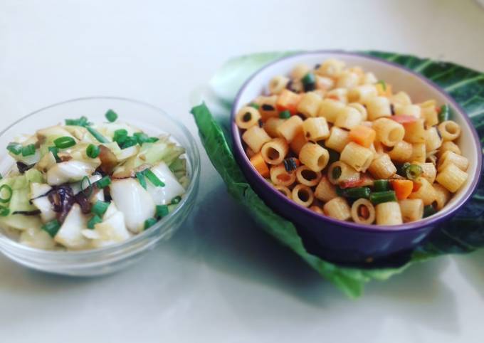 A picture of Green Onion Pasta With Fried Cabbage.