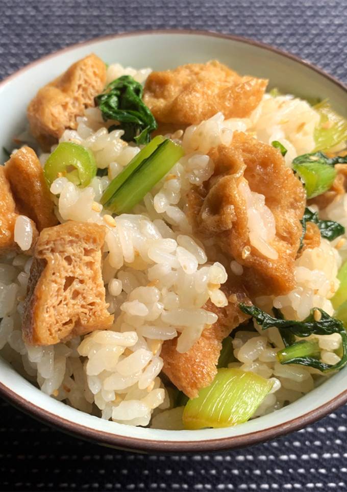 A picture of Choy Sum & Fried Tofu Mazegohan.