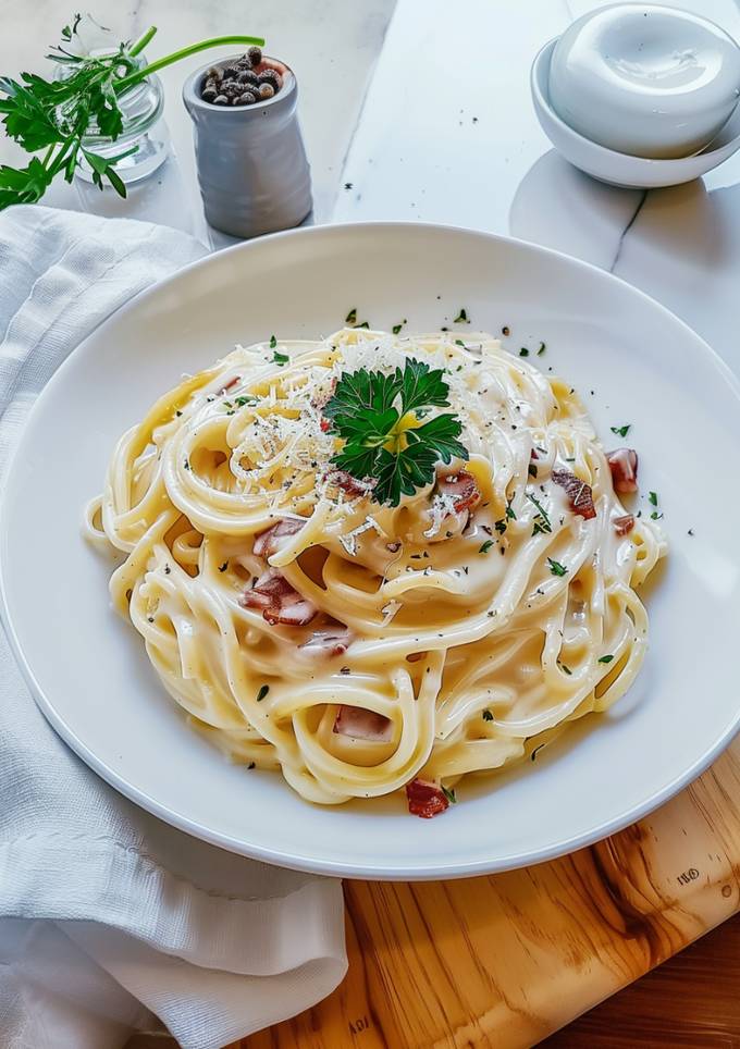 A picture of Creamy Cottage Cheese Carbonara.