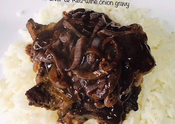 A picture of Beef Liver and red-wine onion gravy.