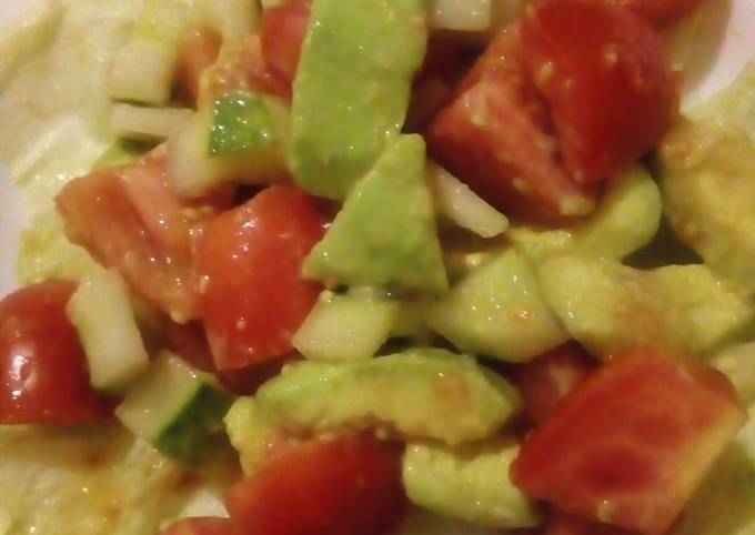 A picture of Cucumber,tomato,avocado salad.