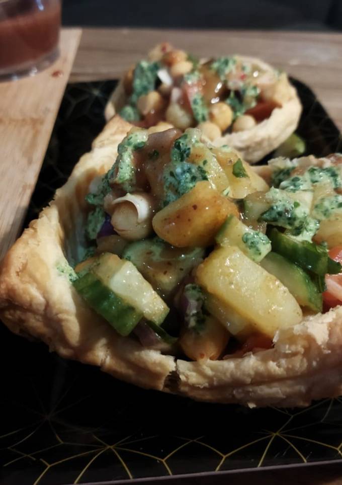 A picture of Puff pastry katori chaat.