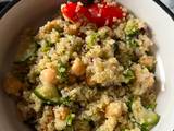 A picture of Quinoa salad with chickpeas and avocado.