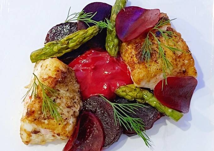 A picture of Cod and beetroots.