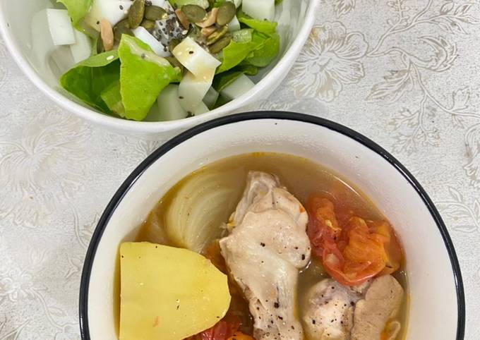 A picture of Chicken and vegetable soup.