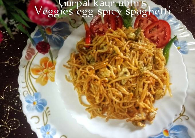 A picture of Veggies egg spicy spaghetti 🍝.