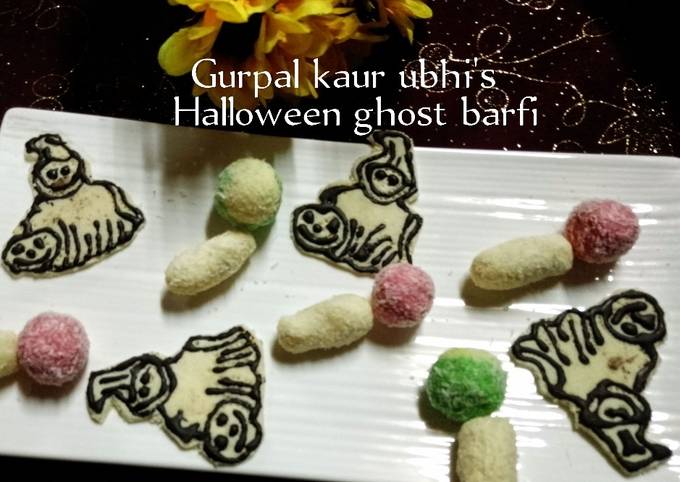 A picture of Halloween ghost 'barfi'-(sweet milk fudge).