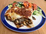 A picture of Lentil, spinach & mushroom veggie lasagne.