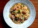 A picture of One-pot cabbage & Sausage pasta.