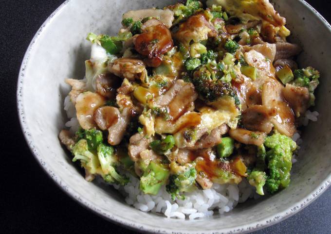 A picture of Broccoli, Pork & Egg Rice Bowl.