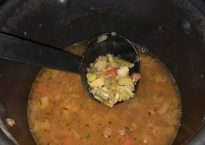 A picture of Lentil & potato pressure cooker vegetable soup.