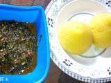 A picture of Eba with vegetable soup.