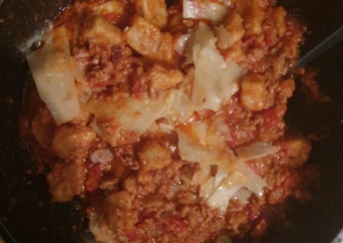 A picture of Gnocchi with Pork mince and Chopped Tomatoes.