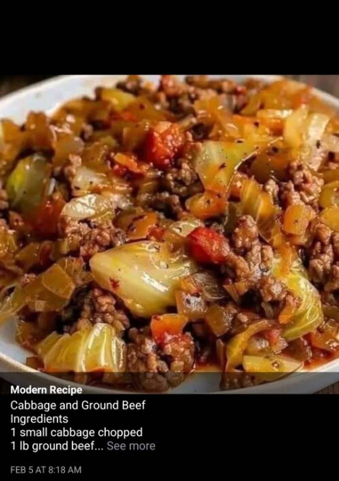 A picture of Cabbage and Ground Beef.