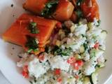 A picture of Pumkin served with vegetable rice.