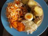 A picture of Boil sweet potatoes and vegetables.