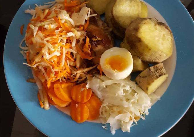 A picture of Boil sweet potatoes and vegetables.