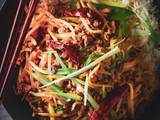 A picture of Spiced Pork With Bean Sprouts, Broadbean Paste & Chilli.