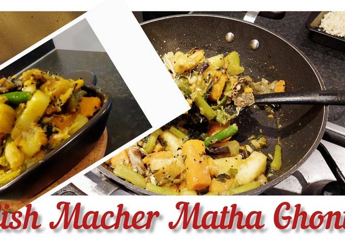 A picture of Illish macher matha diy pui shaker ghonto / Mixed Vegetable with Hilsa in Bengali Style.