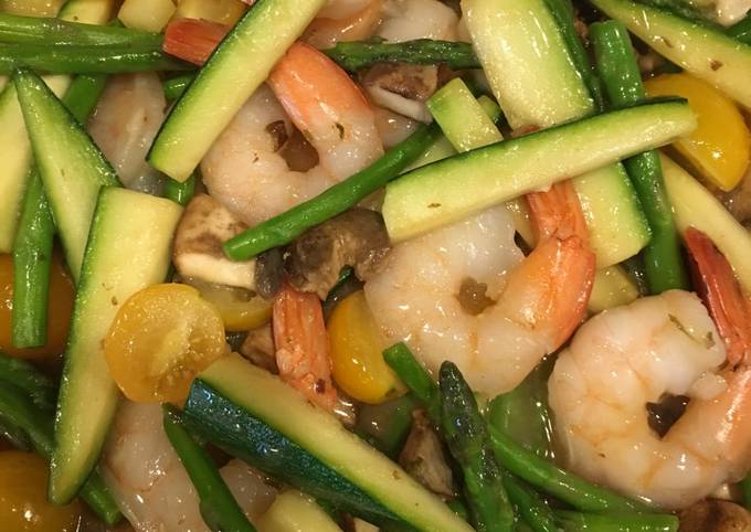 A picture of Shrimp and loaded vegetable scampi.