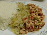 A picture of Ugali, streamed cabbage and fried eggs.#festival contest#Mombasa.