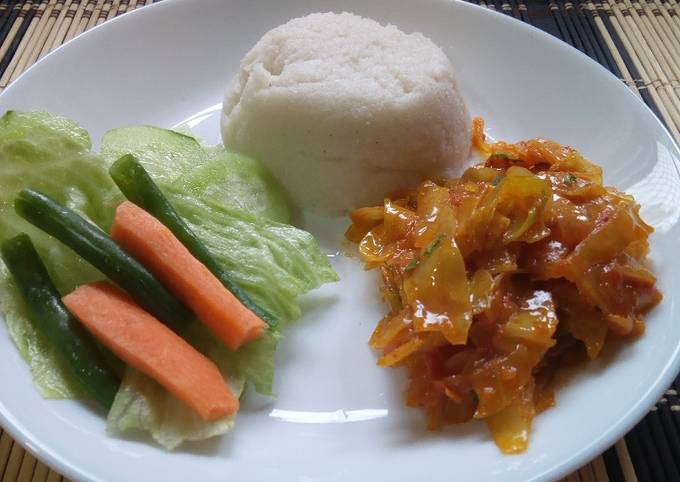 A picture of Ugali & cabbage#vegetables#recipemarathon.