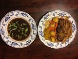 A picture of California Farm Venison Dinner Broth with Noodles.