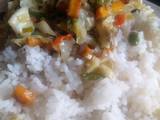 A picture of White Rice & Stir Fry Vegetable Stew.