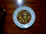 A picture of Green maize- red bean salsa with vegetables.