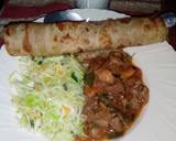 A picture of step 2 of Chapati served with beef and steamed cabbage.