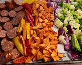 A picture of step 4 of Kielbasa and vegetable sheet pan dinner.