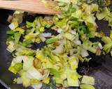 A picture of step 1 of Welsh rarebit with leeks.