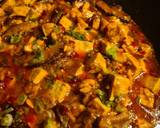 A picture of step 4 of Spicy Mapo Tofu with Shiitake Mushrooms 🌶️.