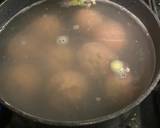 A picture of step 1 of Chinese style hotpot with meatballs and Napa cabbage 🥬.