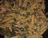 A picture of step 3 of Penne with salmon spinach and courgette.