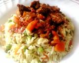 A picture of step 6 of Wet fry goat meat with vegetable rice.