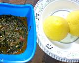 A picture of step 3 of Eba with vegetable soup.