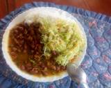 A picture of step 6 of Boiled rice and fried red beans with steamed cabbages.